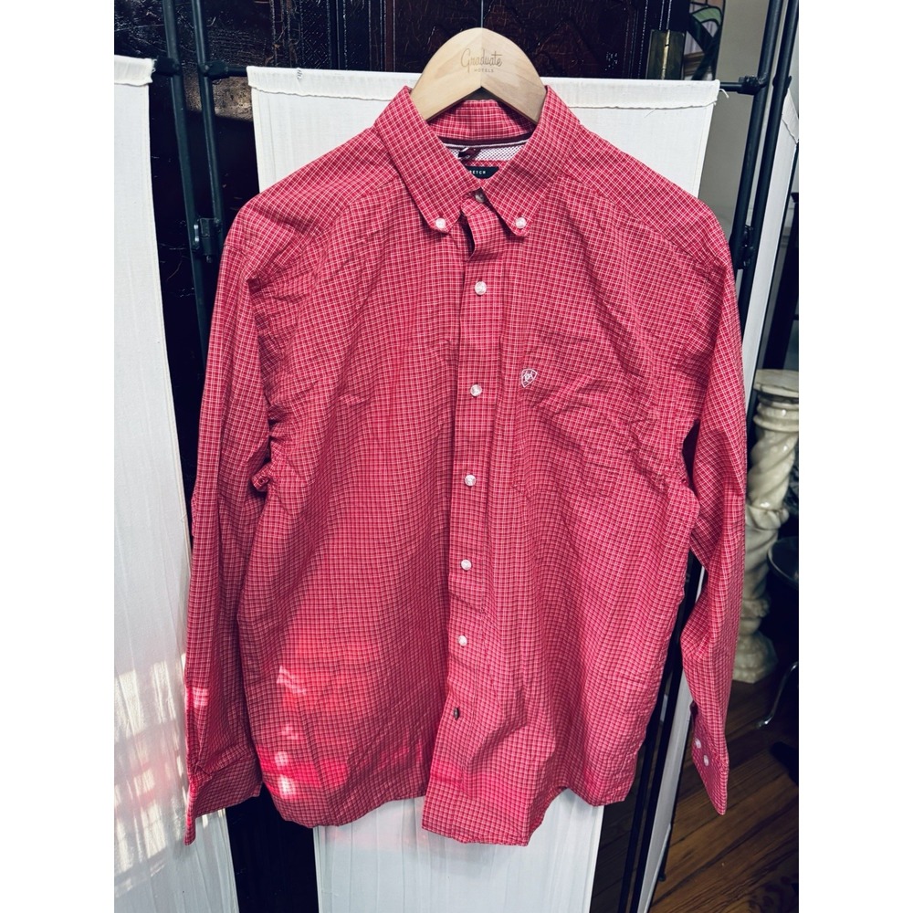 Ariat Pro Series Mens M Red Plaid Stretch Long Sleeve Western Shirt